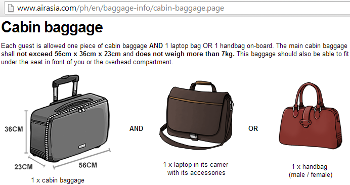 7 KG PLUS: The carry-on baggage policies of Philippine Airlines, Cebu Pacific Air, and Air Asia ...