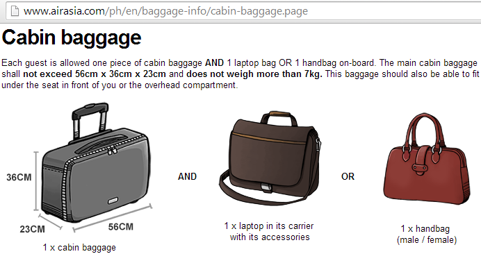 Size of hand carry luggage airasia online