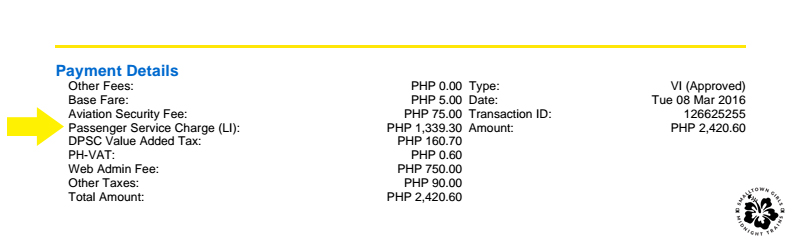Cebu-Clark (domestic flight). Don't worry, the terminal fee isn't that expensive. That's already good for 5 people.
