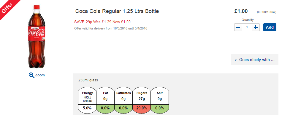 Tesco Coke 1-25 L bottle