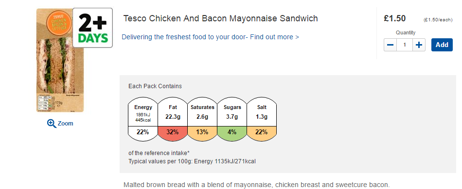 Tesco chicken and bacon mayonnaise sandwich