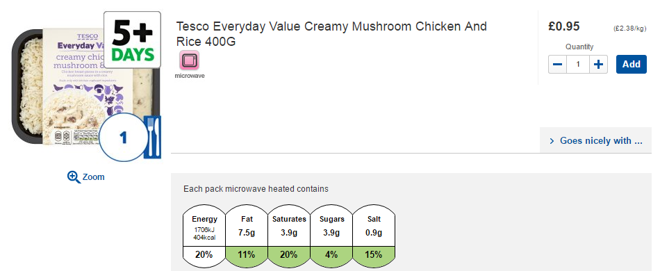 Tesco creamy mushroom chicken and rice