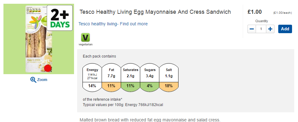 Tesco egg mayonnaise and cress sandwich