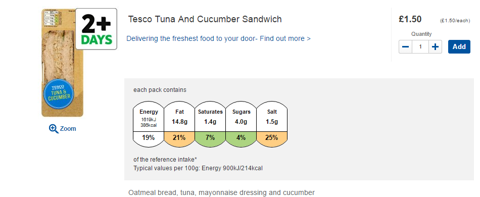 Tesco tuna and cucumber sandwich