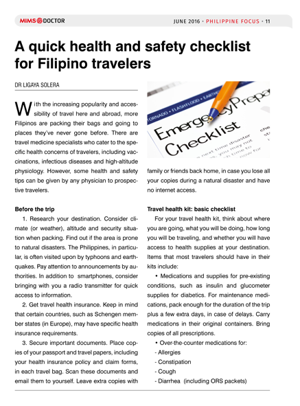 A quick health and safety checklist for Filipino travelers