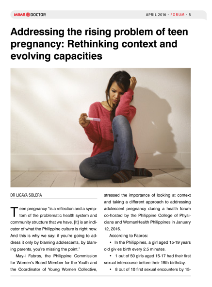 Addressing the rising problem of teen pregnancy: Rethinking context and evolving capacities