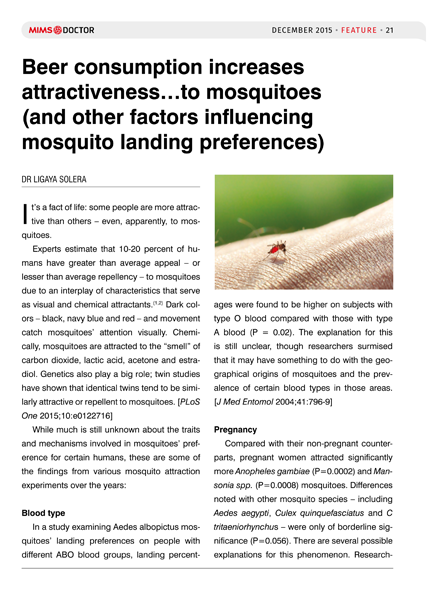 Beer consumption increases attractiveness...to mosquitoes (and other factors influencing mosquito landing preferences)