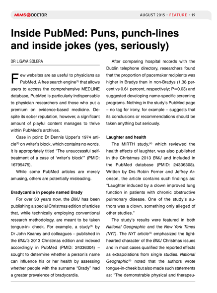 Inside PubMed: Puns, punch lines and inside jokes (yes, seriously)