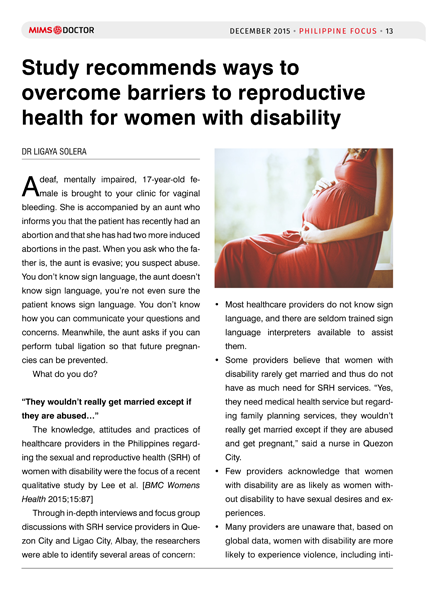 Study recommends ways to overcome barriers to reproductive health for women with disability