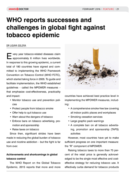 WHO reports successes and challenges in global fight against tobacco epidemic