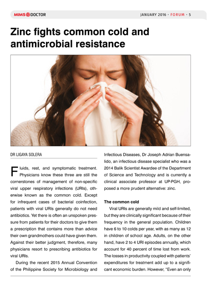 Zinc fights common cold and antimicrobial resistance